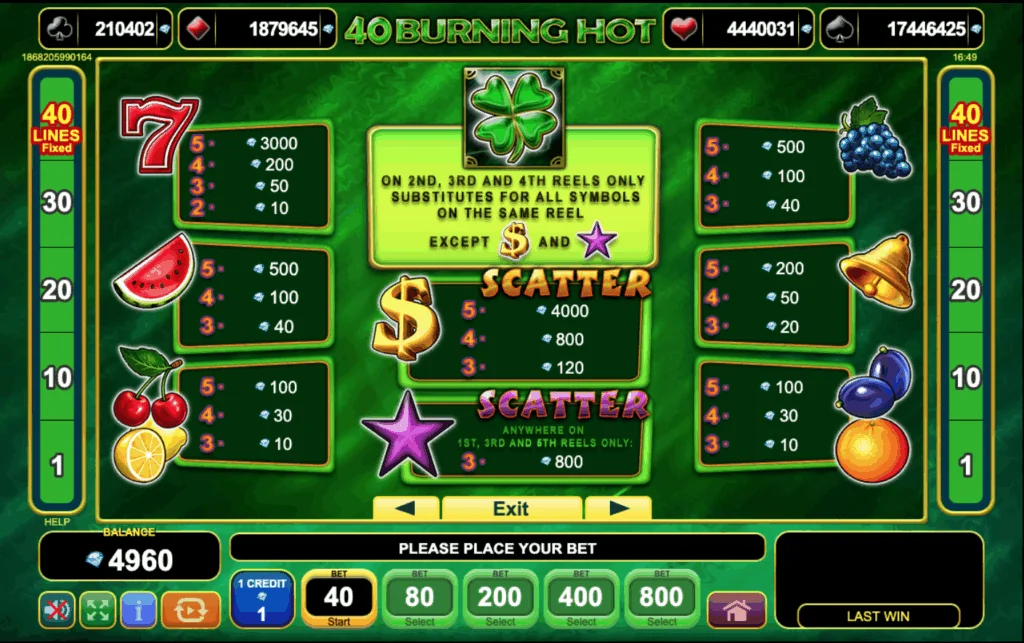 Symbols and Paytable