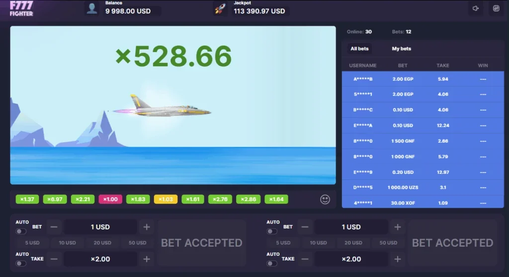 F777 fighter slot game screenshot