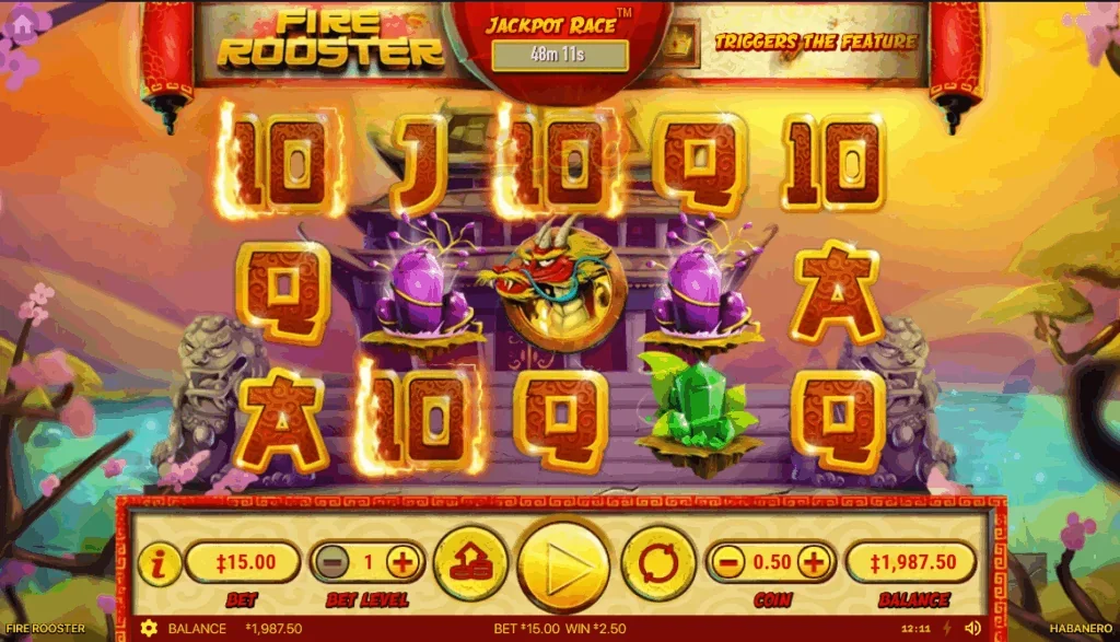 Fire rooster slot game screenshot