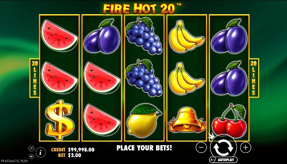 Fire hot 20 slot game screenshot