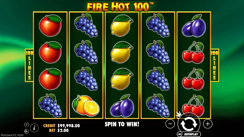 Fire hot 100 slot game screenshot