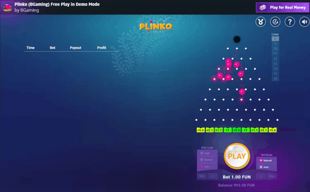 Plinko slot game screenshot