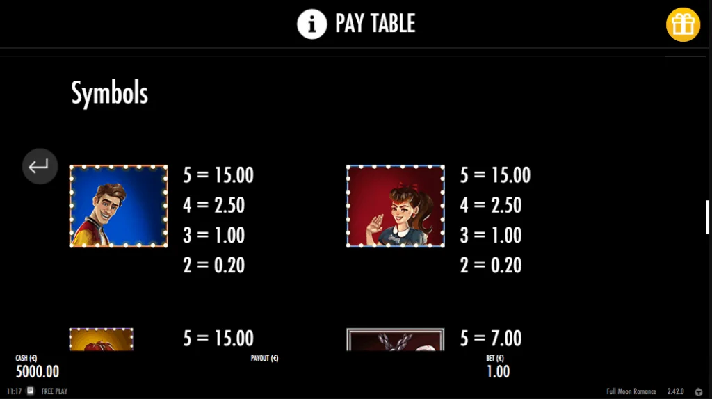how to play Full Moon Romance slot game
