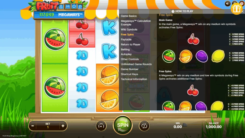 how to play Fruit Shop Megaways slot game