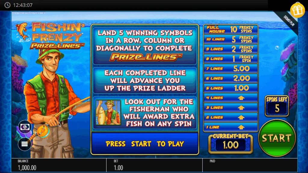 Fishin Frenzy Prize Lines slot game screenshot