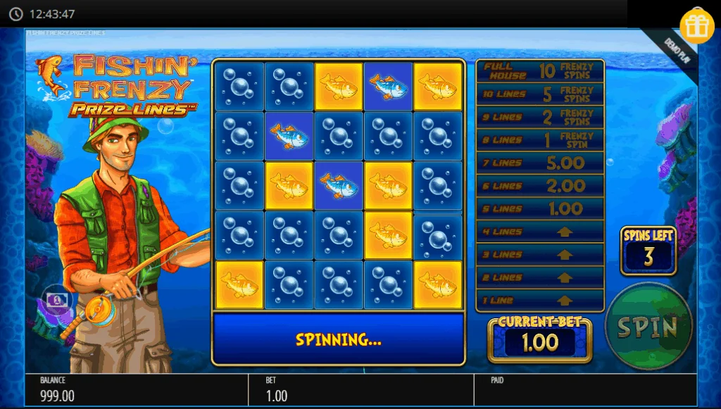 Fishin Frenzy Prize Lines demo gameplay