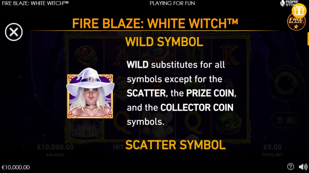 how to play Fire Blaze White Witch slot game