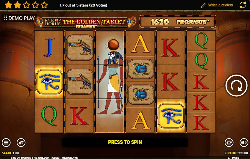 Eye of horus the golden tablet megaways slot game screenshot