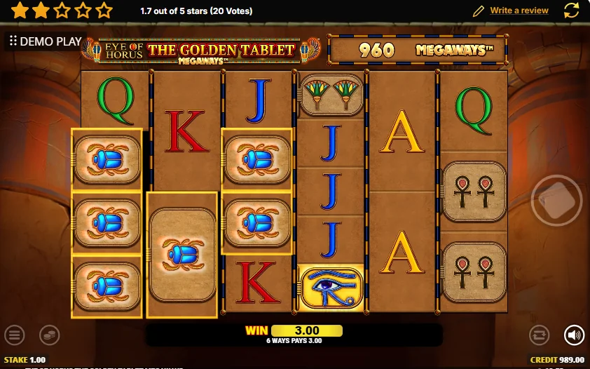 Eye of horus the golden tablet megaways slot features and rtp