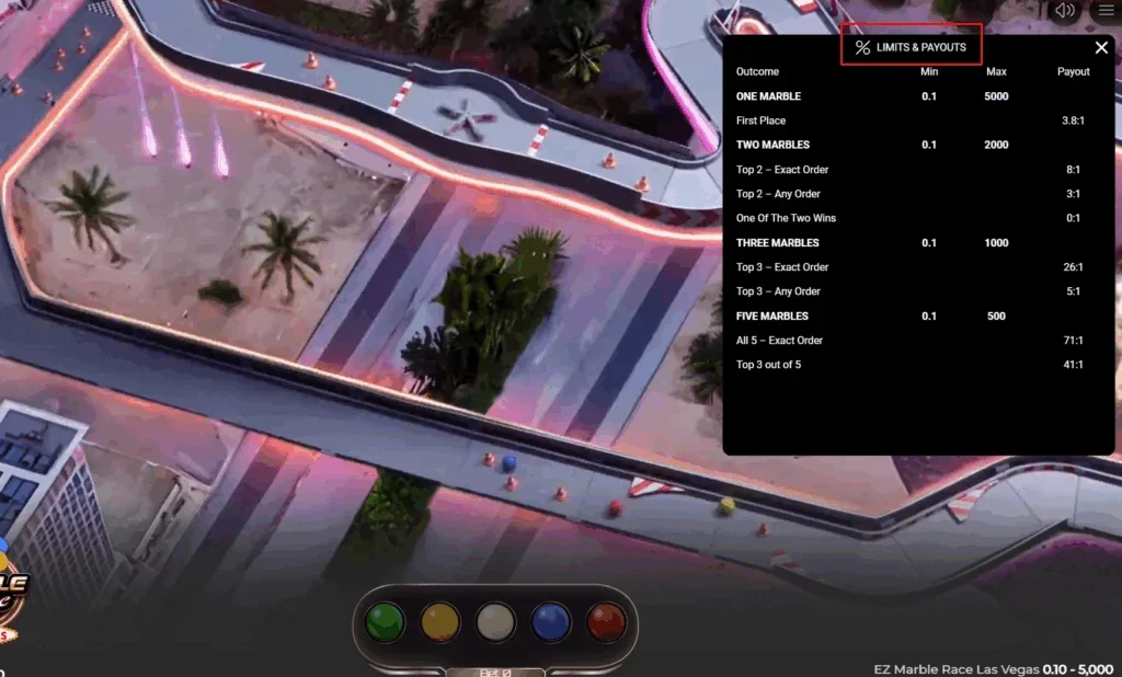 EZ marble race Las Vegas slot features and rtp