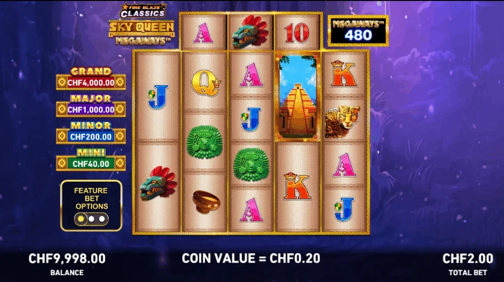 Fire blaze sky queen megaways slot game screenshot