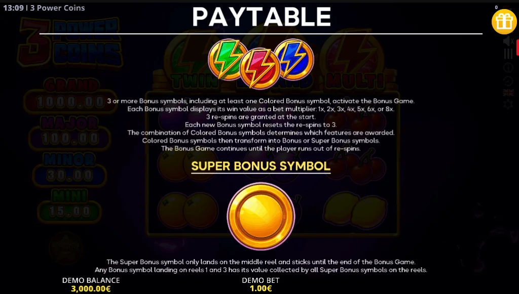 how to play 3 Power Coins slot game