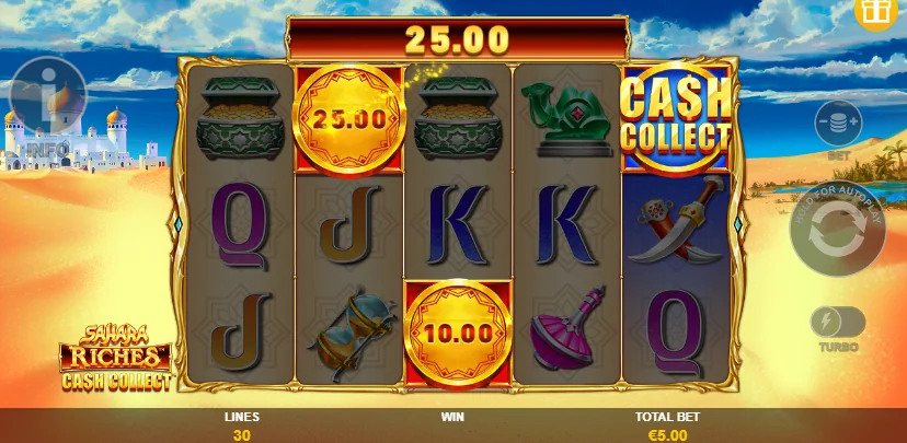 Sahara Riches Cash Collect slot features and rtp