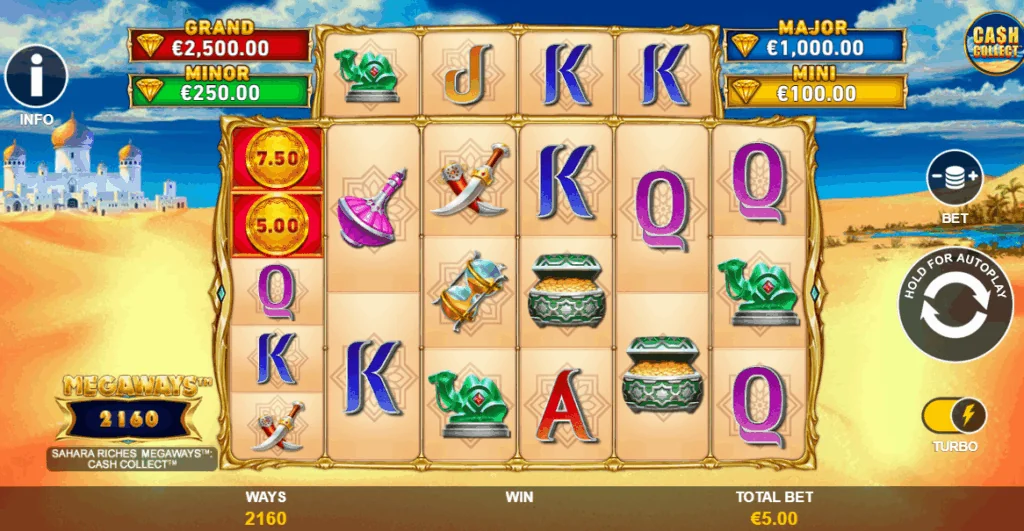 Sahara Riches Megaways Cash Collect demo gameplay how to play