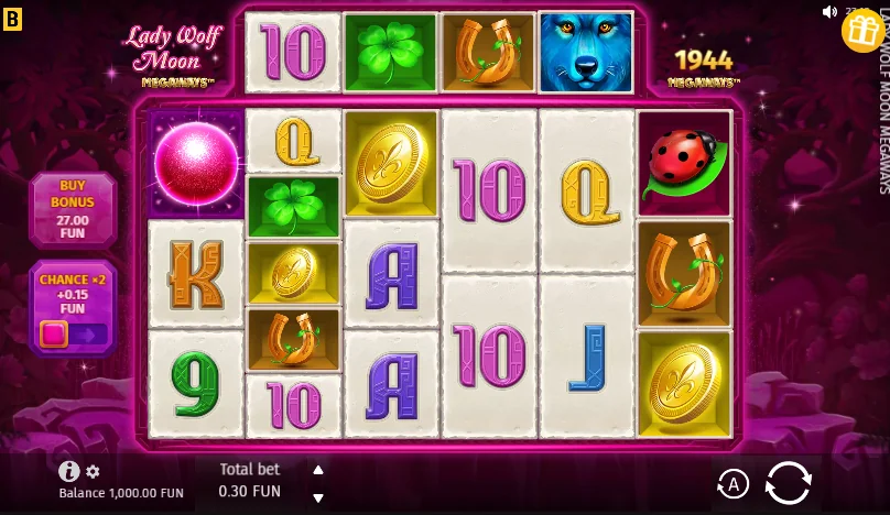 Lady Wolf Moon Megaways slot game screenshot