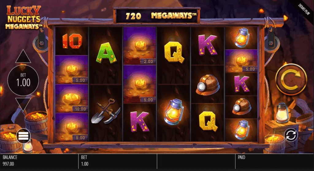 Lucky Nuggets Megaways demo gameplay how to play