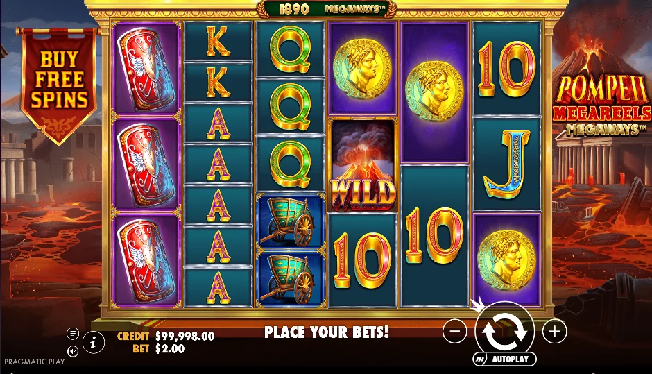 Pompeii Megareels Megaways slot game screenshot