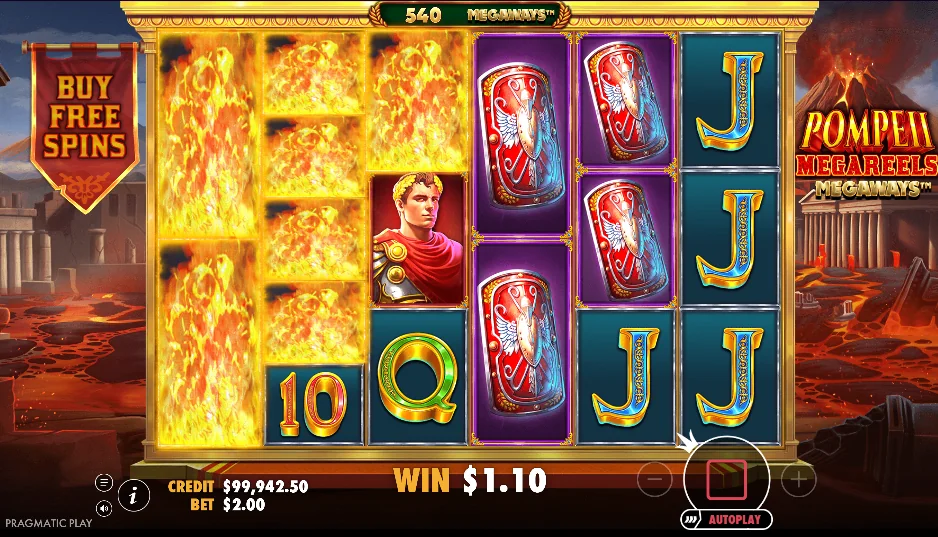 Pompeii Megareels Megaways slot features and rtp
