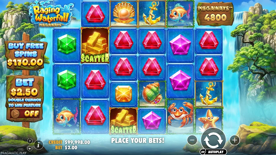 Raging Waterfall Megaways slot game screenshot