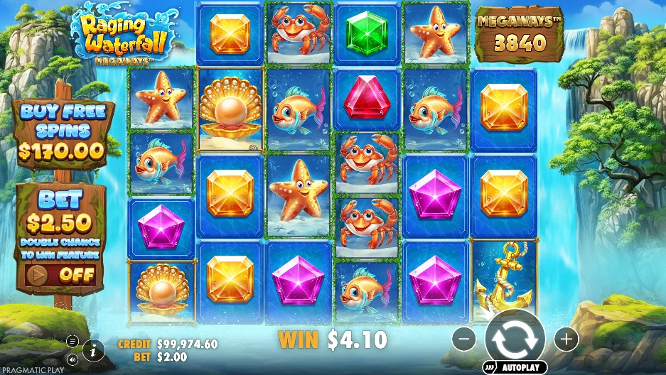 Raging Waterfall Megaways slot features and rtp