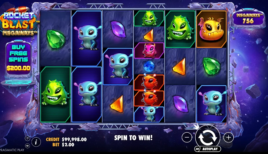 Rocket Blast Megaways slot game screenshot