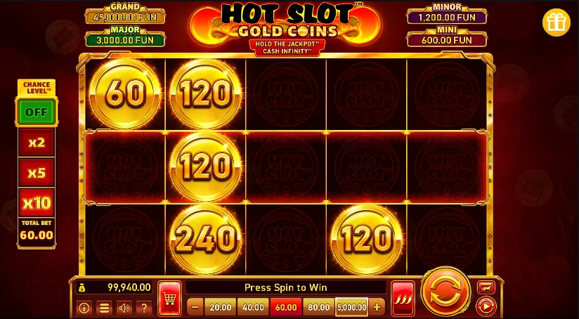 Hot Gold Coins slot game screenshot